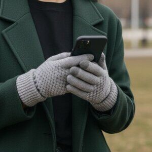 2/$30 Grey Knit Touchscreen Gloves Brushed Fleece Lined Winter Warm Unisex